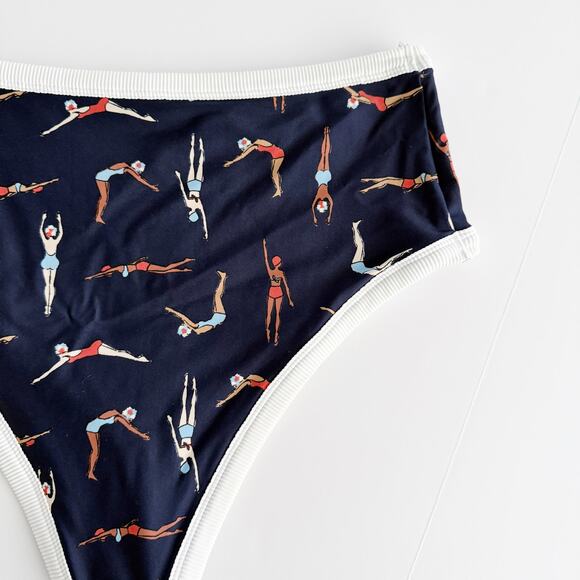 [Aerie] Blue Swimmers Diver Print High Waisted Cheeky Bikini Bottoms Sz Large L - Picture 5 of 10